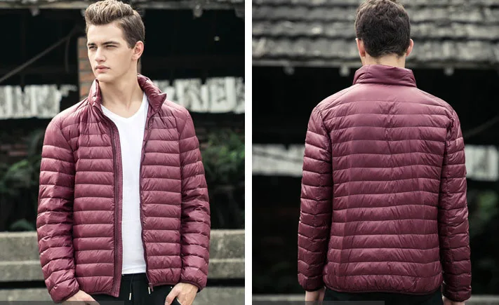 Mens Autumn Jackets Thin Slim Style Gentleman Duck Down Outwear Coats Plus Size 3XL 4XL 5XL Stand Collar Male Short Jackets - Color: Burgundy