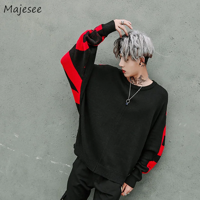 Billig Pullover Männer Oansatz Gedruckt Lose Einfache Allgleiches Europäischen Stil Täglichen Weichen Pullover Herren Fledermaus Ärmel Hüfte Hop Stricken Kleidung