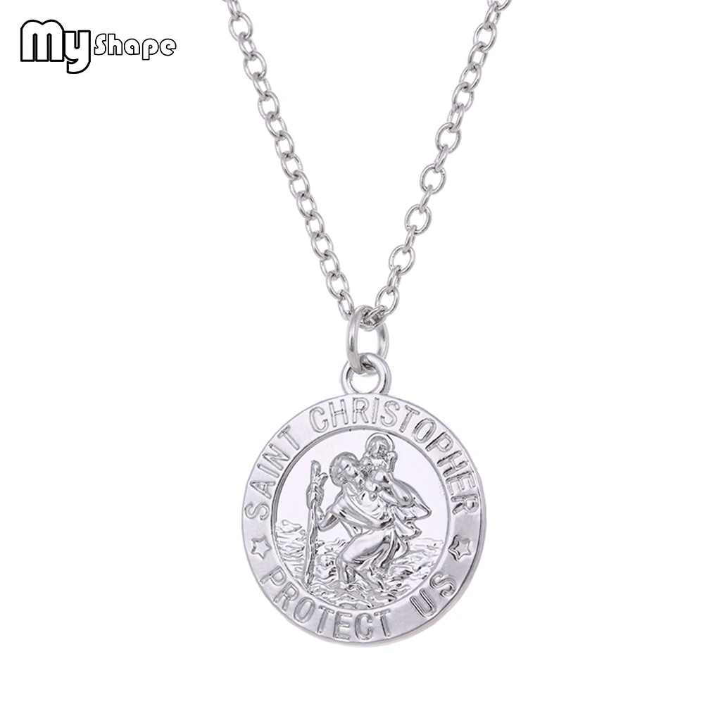 

My Shape Catholic Saint Medal Pendant Necklaces Religious Engraved Charm Necklace Gold Rhodium Zinc Alloy Jewelry Accessories