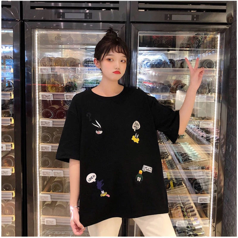 summer Women embroidery Loose t-shirt Casual Oversize T-shirt Femme Short Sleeve O-neck Tops Streetwear Harajuku Tshirts