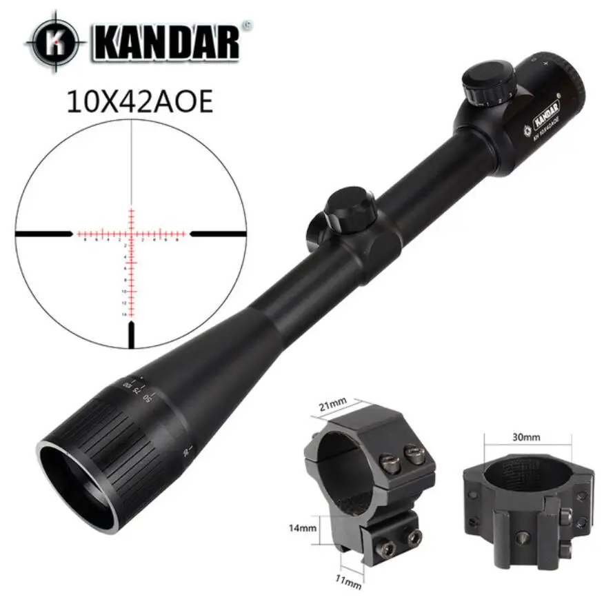 KANDAR 10x42 AOE стекло сетка Красная подсветка прицел фиксированное увеличение 10x Охотничья винтовка прицел тактический оптический прицел - Цвет: with Dovetail ring2