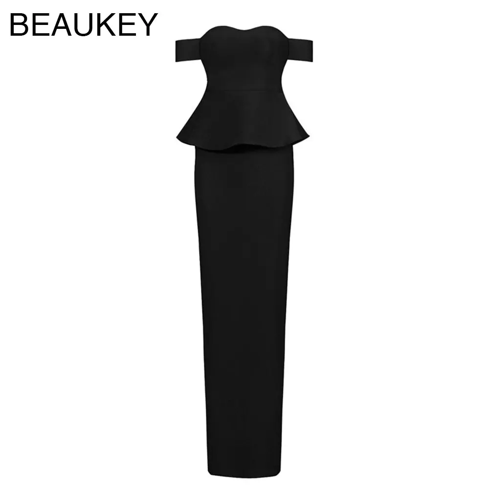 

Black Rayon Peplum Off Shoulder Sexy Women 2016 New Fashion Summer Sexy Maxi Long Bandage Dress