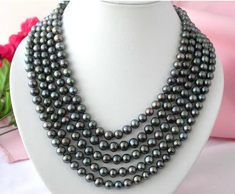 

shipping z2384 100" 9mm round black freshwater pearl necklace