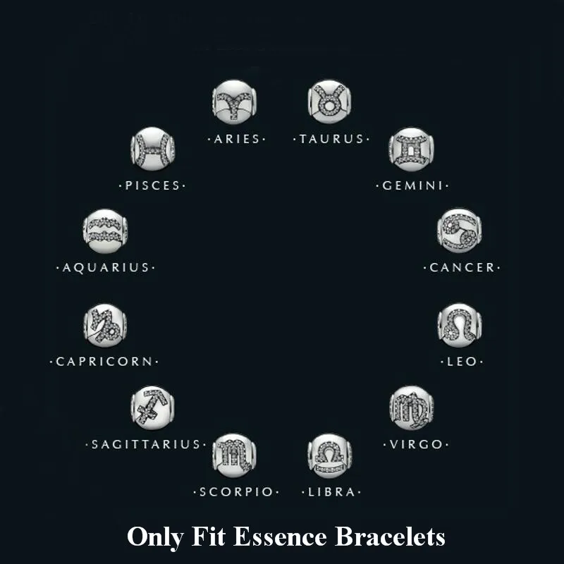 

FirstQueen 925 Sterling Silver 12 Zodiac Essence Star Sign Bead Fit Brand Charms Silver 925 Original Essence Bracelets