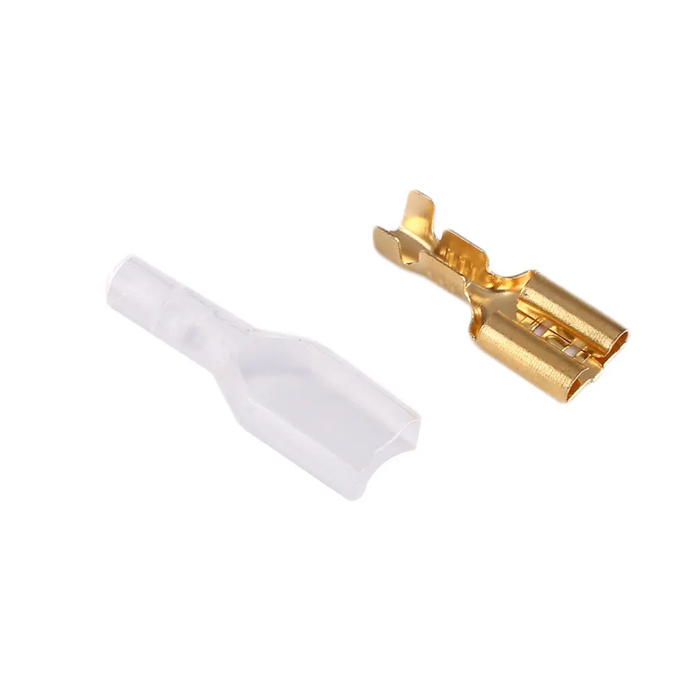 

100pcs 4.8mm Gold Brass Car Speaker Electric Wire Connectors Set 22~16AWG Female Crimp Terminal Connector 15*5*2mm