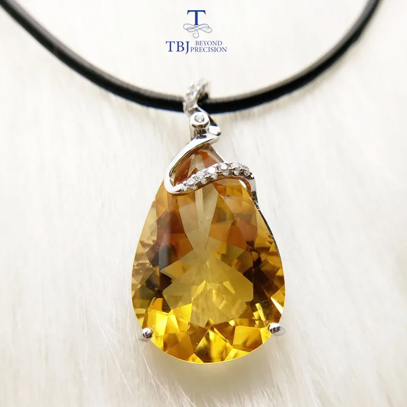 

TBJ,Luxury shiny big pendant in 925 sterling silver with natural citrine gemstone special jewelry gift for women wife girlfriend