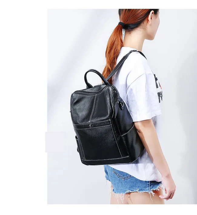 Classic 100% Genuine Leather Women Daily Backpack Real First Layer Cow Leather Ladies Backpacks Travel Cowhide Female Bags cool backpacks accessories	