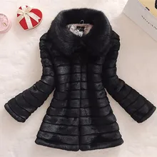 Новинка, зимнее меховое пальто из искусственного меха кролика, воротник из лисьего меха, длинное кожаное женское пальто большого размера