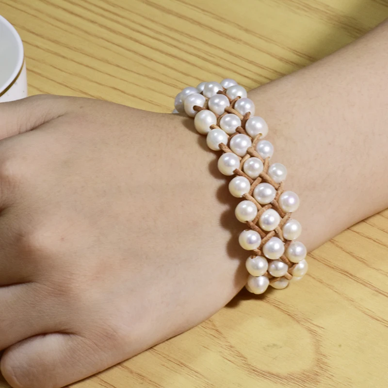 GLSEEVO, натуральный белый, Пресноводный Жемчуг, многослойный кожаный браслет для женщин, на день рождения, ручной работы, хорошее ювелирное изделие, браслет GB0164