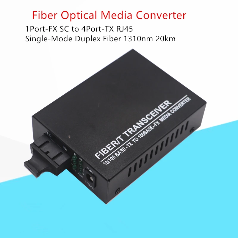 FTTH 1 шт волоконно-оптических Media Converter 10/100 Мбит/с паленый режиме дуплекс волокно 1fx SC 4tx UTP RJ45 Wavelenth 1310nm 20 км