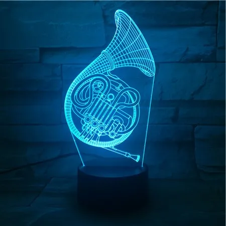 Валторны Usb 3d светодиодный ночной Светильник многоцветный цветная(Rgb) для мальчиков, для малышей и детей постарше, футболка подарки музыкальный инструмент атмосфера настольная лампа прикроватный
