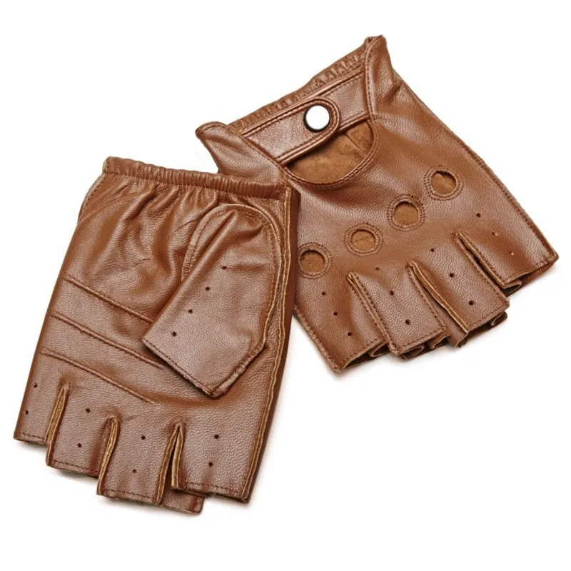 Мужские летние дышащие перчатки из натуральной кожи с полупальцами для вождения, мужские перчатки из овчины без подкладки для фитнеса HN1904251 - Цвет: Camel 2
