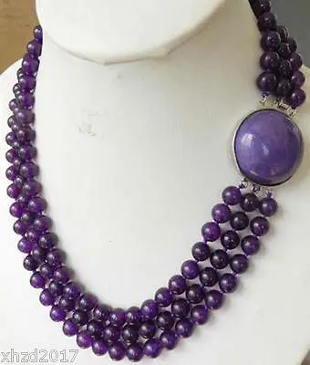 

FREE SHIPPINGNatural 3Row Russian Amethyst Beads Necklace 8mm 17-19