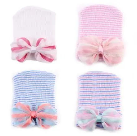 ON SALE 1PCS Newborn Infant Toddler Girl Baby Stripe colorful Bowknot Hospital Hat Comfy Knit Beanie Cap free size 0-6 months 6 colors newborn infant baby toddler boy girl bowknot winter warm soft knit hat kid crochet beanie cap 0 1t