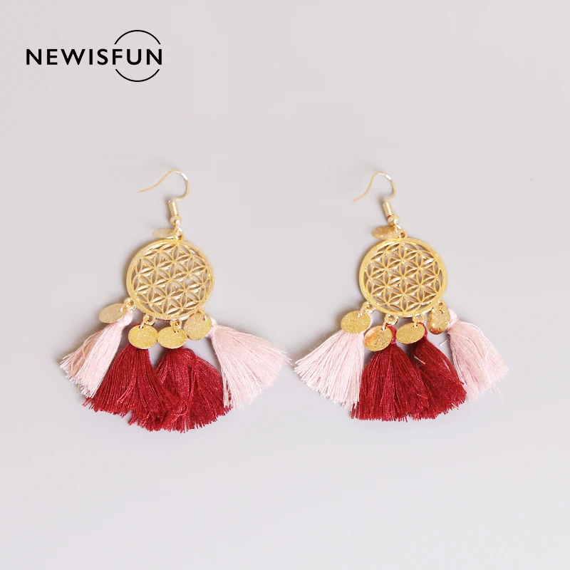 Miakoda 1 Pair Bohemia Dichromatic Tassel Drop Earrings Boho Fringe Ear