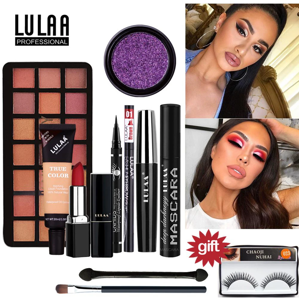 

LULAA 8Pcs Professional Make up Set Makeup Kit Lipstick Eyeshadow Eyeliner Mascara Eyebrow pencil Concealer with Cosmetic Bag