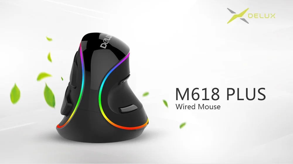 Delux M618Plus RGB эргономичная Вертикальная мышь 6 кнопок 4000 dpi оптическая компьютерная мышь со съемной подставкой для рук для ПК ноутбука