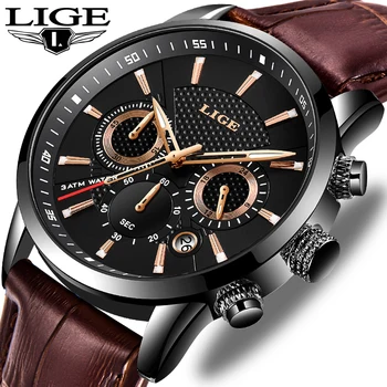 LIGE New Mens Watches Top Brand Luxury Military Sport Watch Men Leather Waterproof Clock Quartz Wristwatch Relogio Masculino+Box relogio new mens watches lige fashion top brand luxury business chronograph waterproof quartz watch men casual leather clock box
