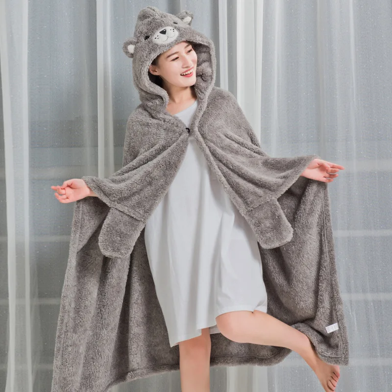 النساء مقنعين البطانيات الدافئة المرجانية المخملية شال كسول متعددة الوظائف مكتب مكيفة الهواء استراحة الغداء بطانية أريكة رمي منقوشة