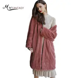 M. Y. FANSTY 2019 обе стороны могут носить мех норки пальто натуральный мех пальто Copenhagen Импорт женские молнии с меховой капюшон Длинная норка