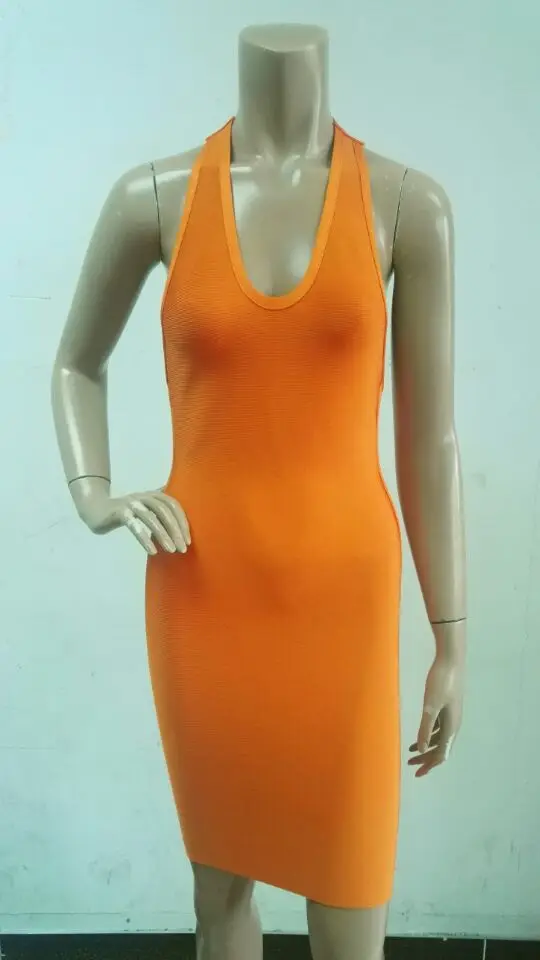 Fasciatura Backless Quality Con Celebrity Vestito Da A Arancione Top Partito Scollo Del Sera V Rayon EYeDW9IH2
