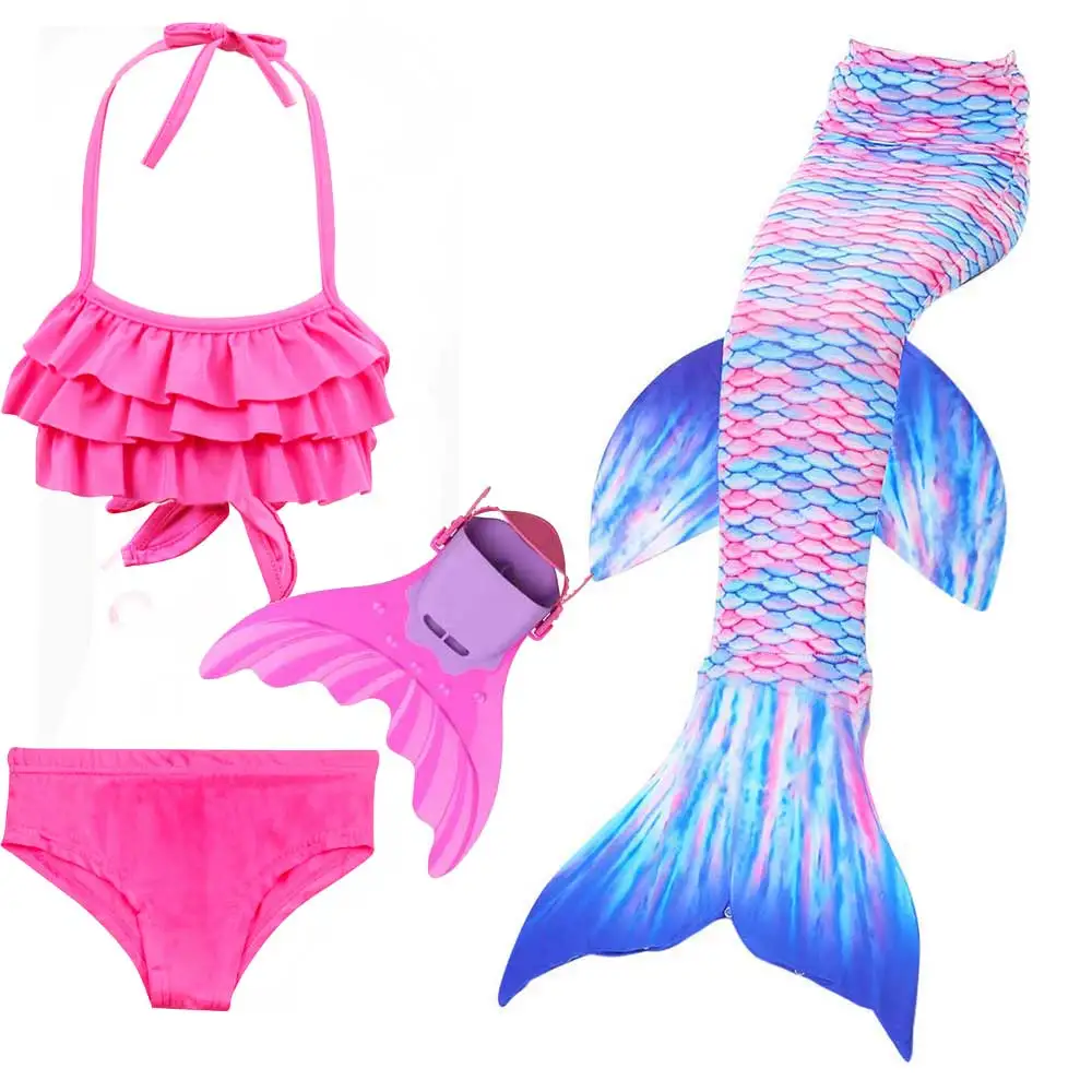 

4PCS/Set Girl Swimming Children Mermaid Tails With Monofin Bikinis Set Girls Kids dress zeemeerminstaart Mermaid Tail Costume