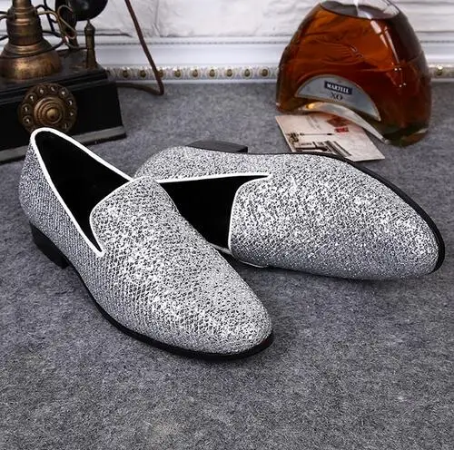 2016 Hot Spring /Autumn Round Toe Slip On Men Shoes Genuine Leather Loafers Flats Shoes Glitter Fashion shoes Mens Shoes