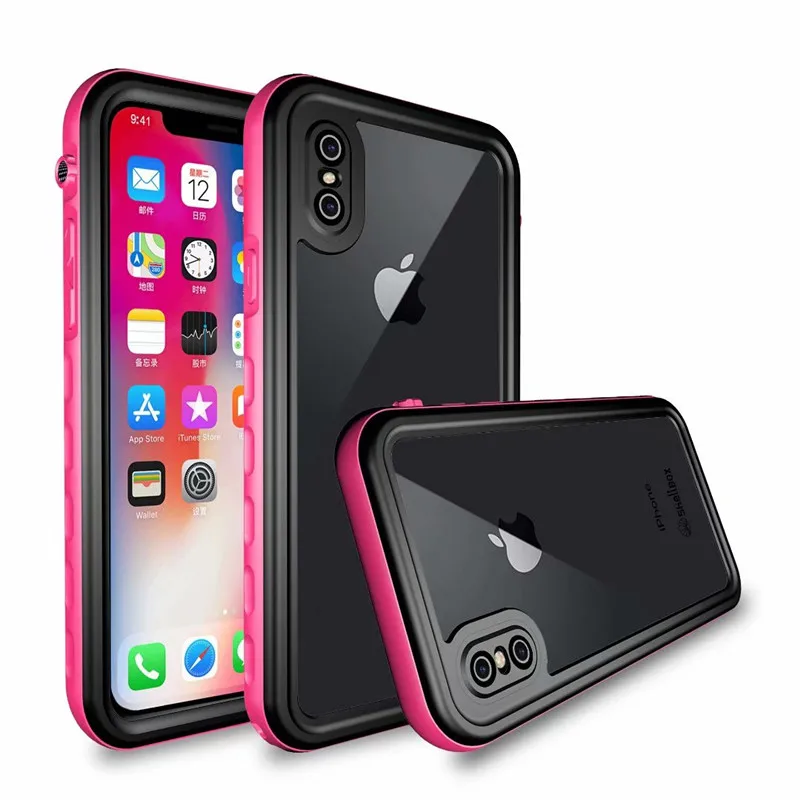 Для iPhone X XR XS Max 6 6S 7 8 Plus водонепроницаемый чехол 360 полный корпус прочный прозрачный чехол крышка со встроенным протектором экрана - Цвет: hot pink