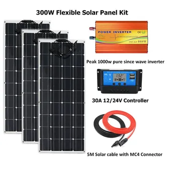 

300W flexible Solar Panel Kit with peak 1000w pure since wave inverter:300W Solar Panel, PWM 30A LCD Controller Off Grid System