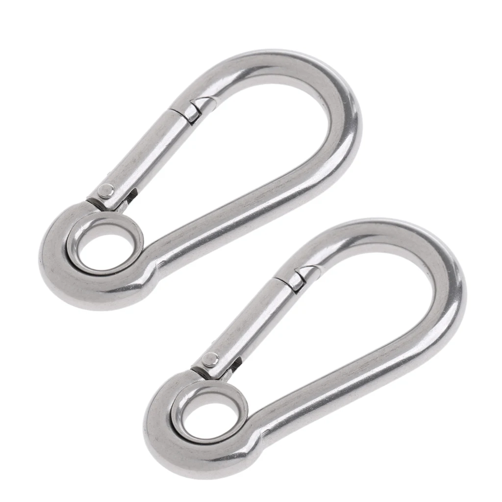 2pcs Stainless Steel Climbing Carabiner Clip Hook with Eye for Climbing/ Hiking 80 x 40mm Thickness 8mm