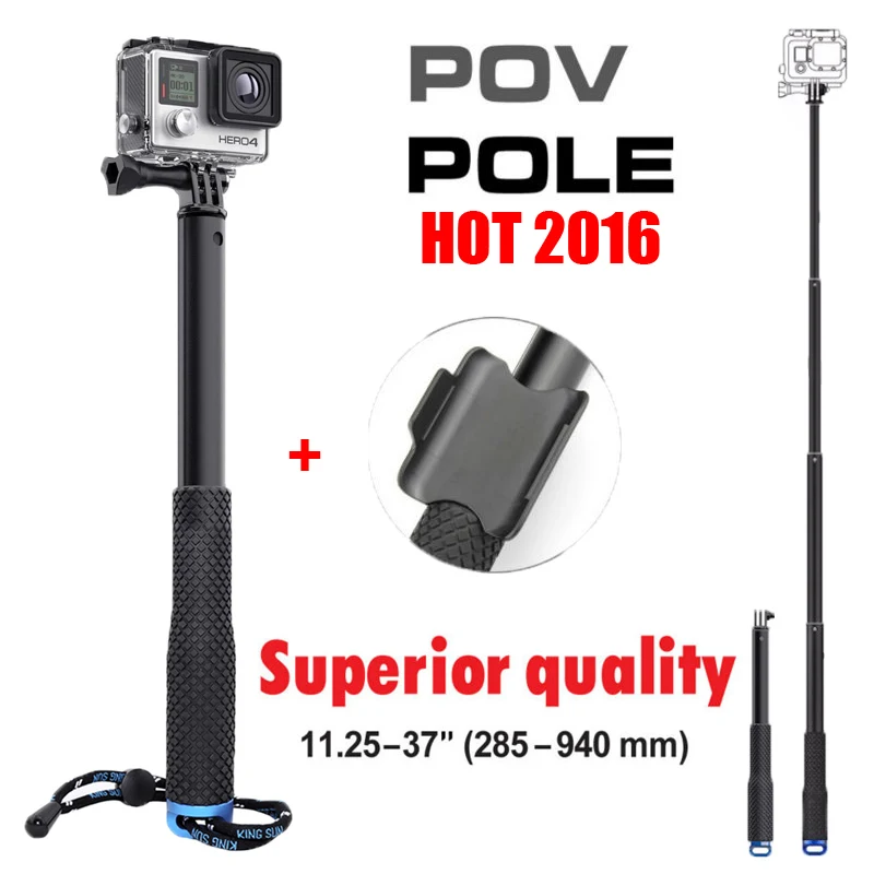 New Wifi Remote Clip + Telescopic Extendable Handheld Gopro monopod