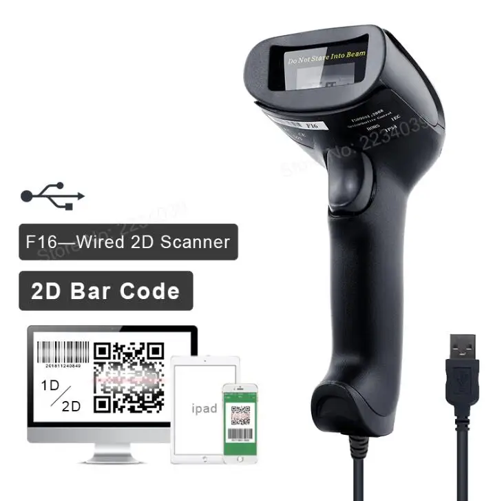 Портативный USB проводной qr-считыватель штрих-кодов Plug and Play 1D/2D сканер штрих-кодов с сканированием экрана для супермаркета ресторана экспресс - Цвет: F16 Wired 2D