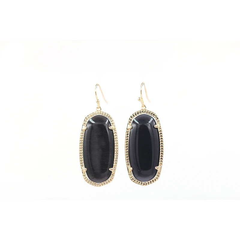 Высокое качество модные большие овальные капельки Cateye Опал Камень Серьги для женщин - Окраска металла: Gold with black