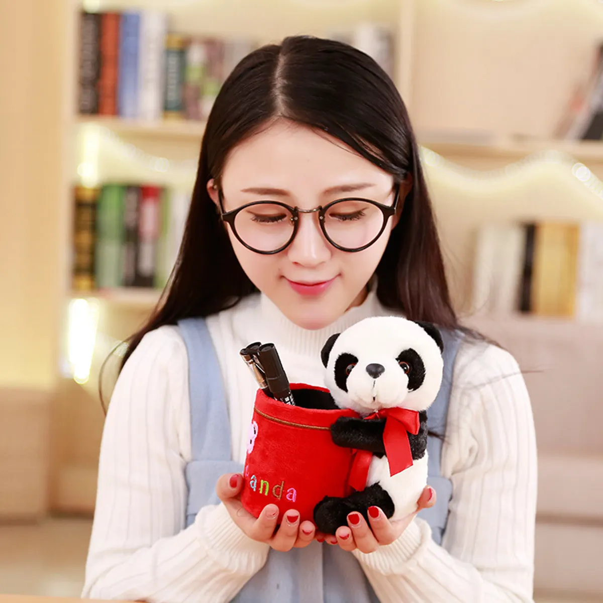 1 шт. Kawaii Panda Плюшевые игрушки для детей канцелярские принадлежности Подарочная коробка для карандашей щетка ручка горшок девочка мальчик мягкие плюшевые Взрослые День Рождения
