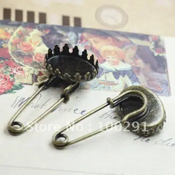 

200piece/lot Safety pin with 13x18mm pad Antique brass For Brooch Making