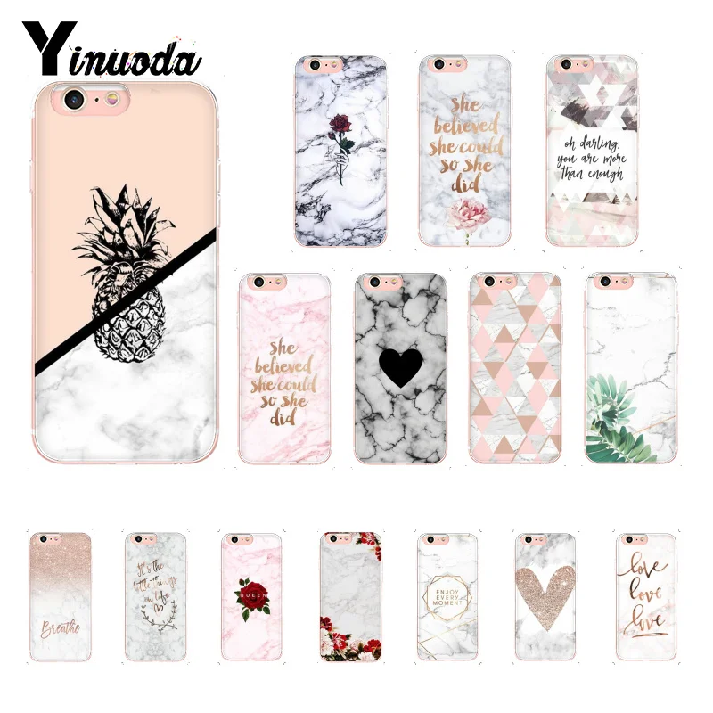 

Yinuoda marble flower leaf printed pattern Cute Phone Case for iPhone X XS MAX 6 6S 7 7plus 8 8Plus 5 5S XR 10 11 11pro 11promax