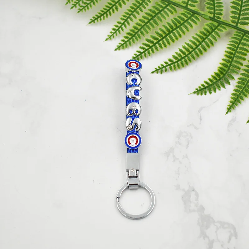 

10PCS Newly Leather CUBS Key Chain Baseball Alloy Customization Slide Charms Keychain Hand Stamped DIY Jewelry