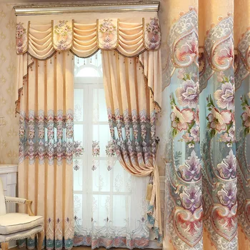 

Senisaihon European style Blackout Curtain Living Room Bedroom Luxury Chenille Embroidery Tulle Curtain Custom size Home Textile