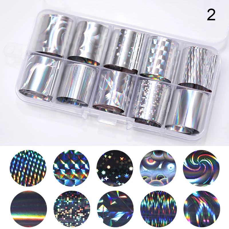 

10 Rolls/Box Starry Sky Holo Nail Foils Mixed Pattern Colorful Nail Transfer Stickers Holographic Nail Art Tips
