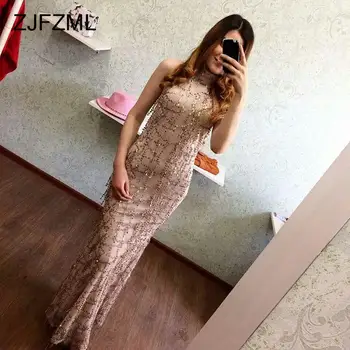 

New Fashion Sexy Long Dress Sleeveless Bright Sequined Long Party Dress