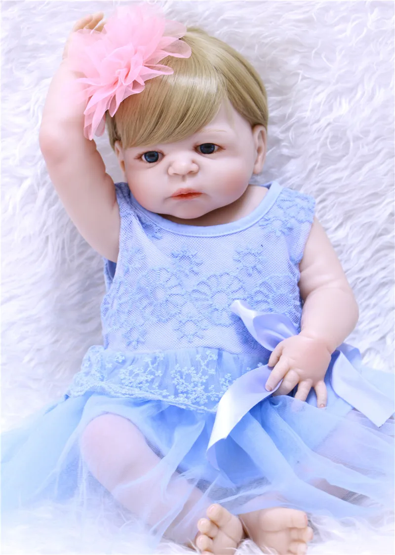 Игрушка для девочки 22 дюйма полностью силиконовая кукла reborn baby Кукла с голубой