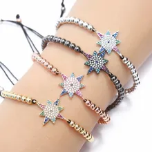 Золото серебро микро pave cz Кубического циркония Веревка Регулируемый браслет из медного бисера h332 снежинка очарование плетеные браслеты для женщин