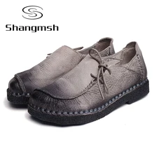 Handgefertigte vintage damenschuhe echtem leder weiblichen mokassins faulenzer weiches kuh muscle sohle freizeitschuhe wohnungen Plus Größe