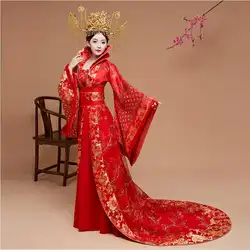 Hanfu Женская Оригинальная одежда с красным хвостом в стиле императорской принцессы; одежда в китайском стиле; одежда с широкими рукавами для