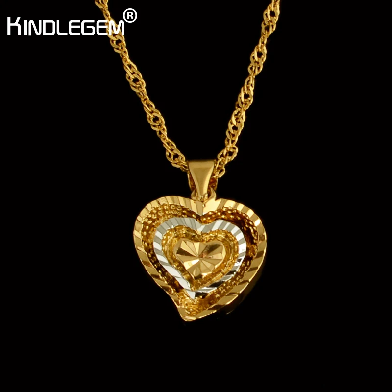 

Kindlegem Lovely Pure Gold Silver Two Color Small Heart Necklace Pendant For Women African Dubai Jewelry Italy 750 High Quality