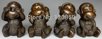 

Hand Carved Chinese Bronze Statue - Four Don't Monkey