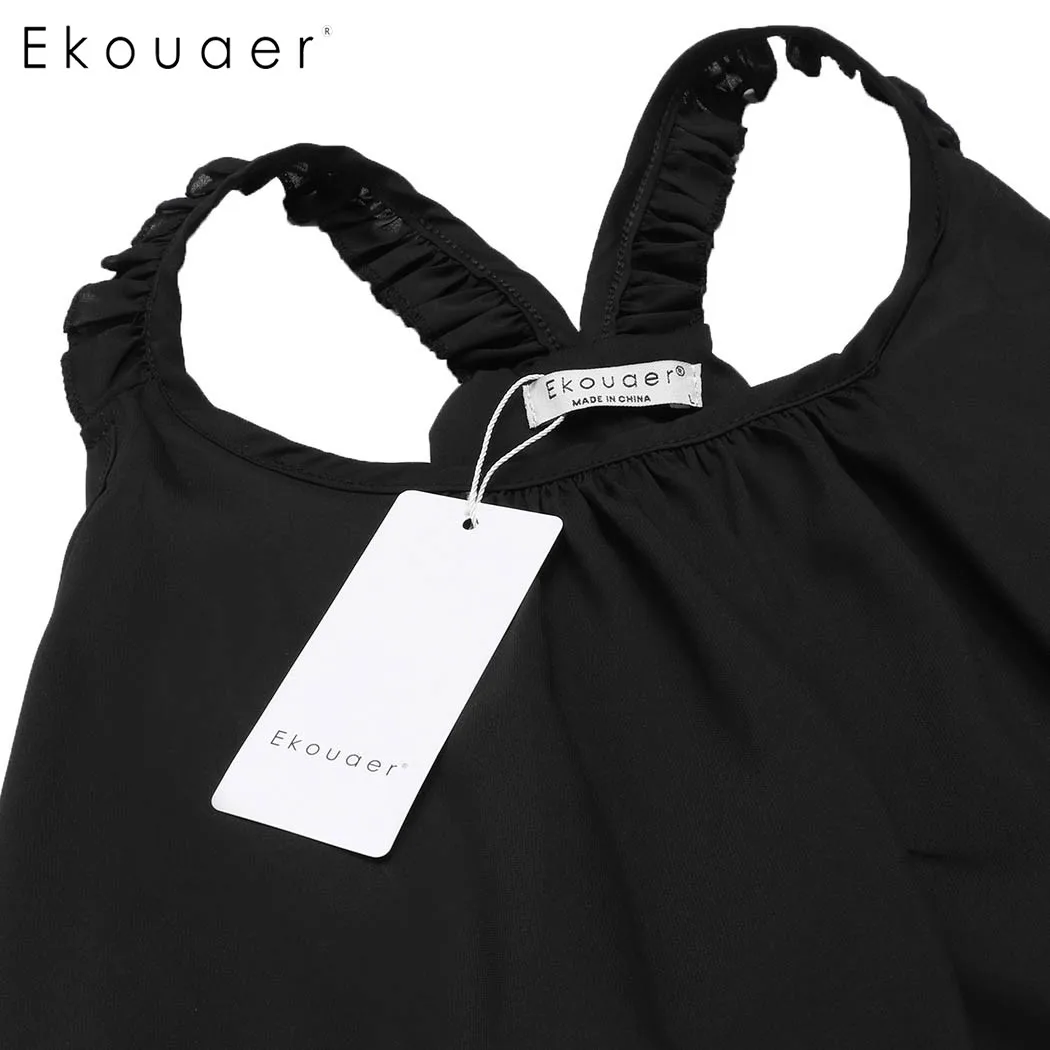 Ekouaer 2017 размера плюс ночная рубашка однотонная Повседневная Женская одежда для