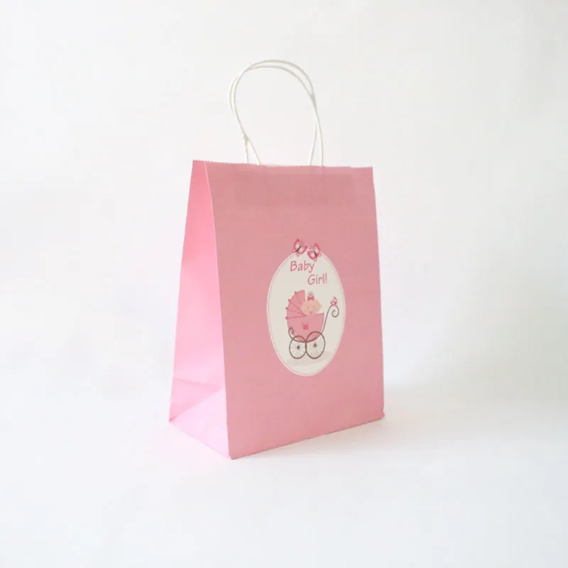 AVEBIEN 10 шт Детский карет Подарочный пакет из крафт-бумаги для детского душа бумажный пакет с ручкой для покупок подарки на праздник мешок для конфет - Цвет: pink as picture