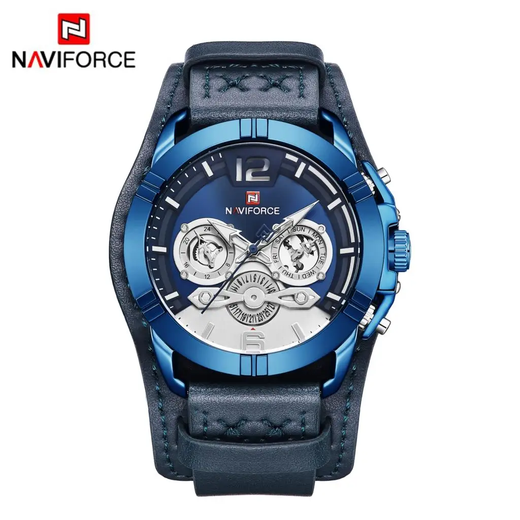 NAVIFORCE мужские часы спортивные модные кожаные кварцевые люксовый бренд 30 м