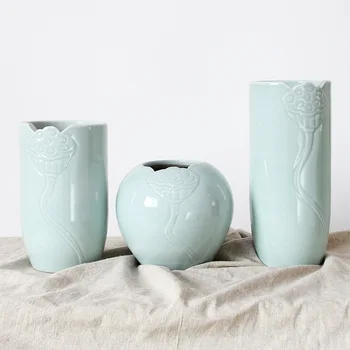 

Artistic Ceramic Porcelain Tabletop Vase Collection Set (3 Pcs) with Traditional Chinese Embossed Lotus Pattern Design G95021652